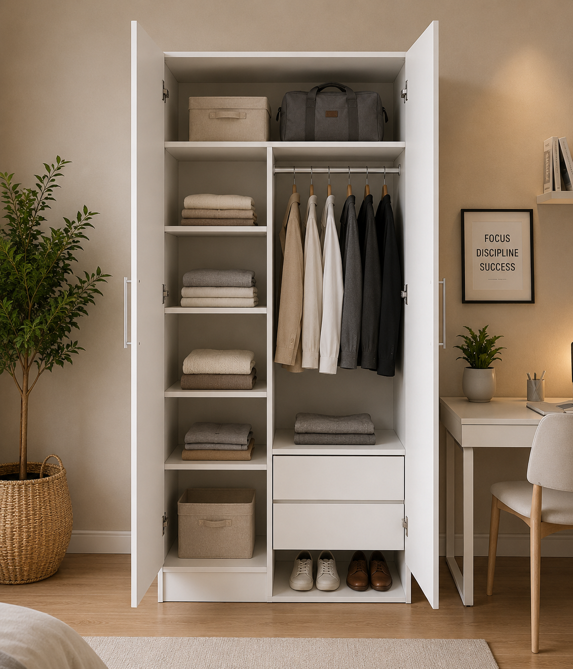 دولاب ملابس شبابي ٩٠ سنتي – تصميم عصري أبيض