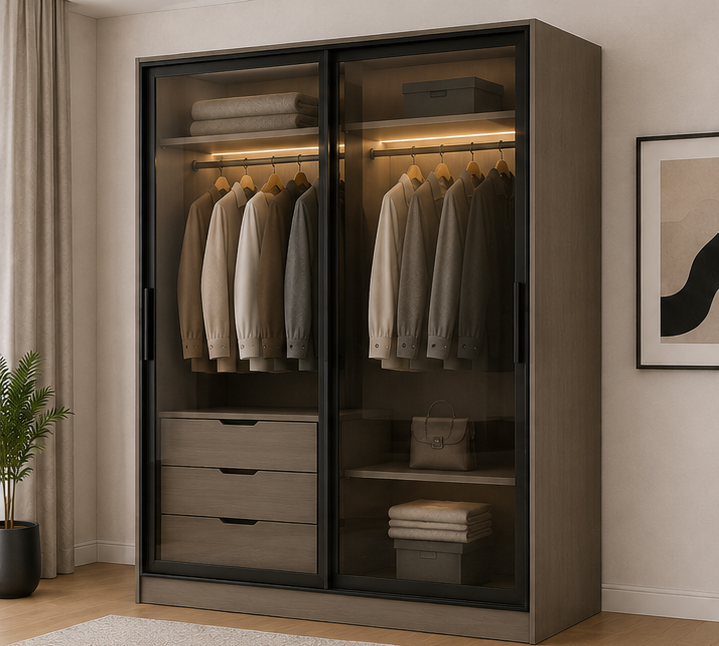 دولاب ملابس زجاجي بأبواب جرار – 180 × 60 × 240 سم