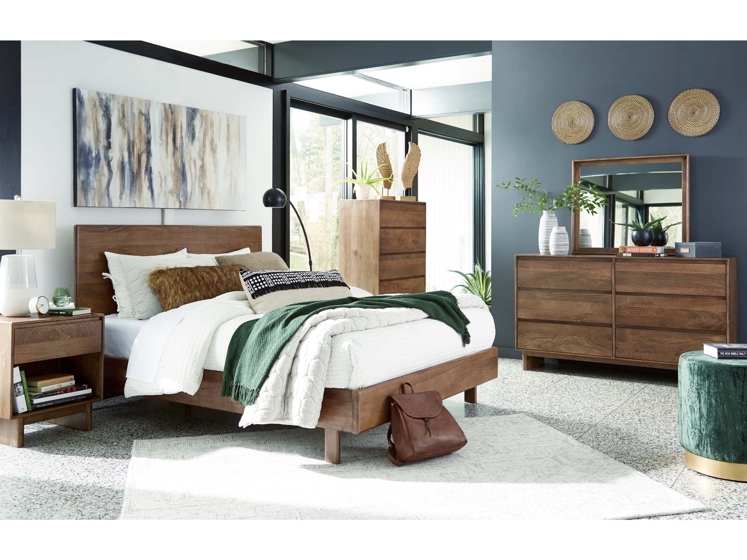 غرفة نوم مودرن من الخشب الطبيعي (Natural Solid Wood Bedroom Set)