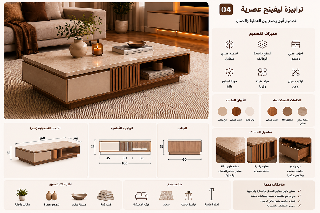 ترابيزة ليفينج مودرن – 100 × 60 سم